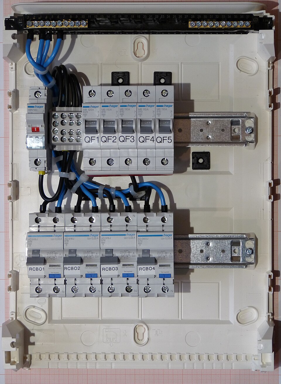Modern consumer unit with RCBO protection